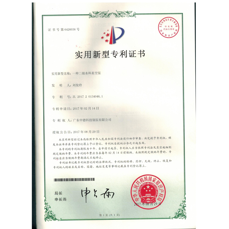 二級水環真空泵專利